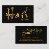 Haar Stylist Gold Scissors Script Salon Visitekaartje (Voorkant / Achterkant)