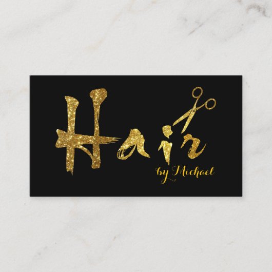 Haar Stylist Gold Scissors Script Salon Visitekaartje (Voorkant)