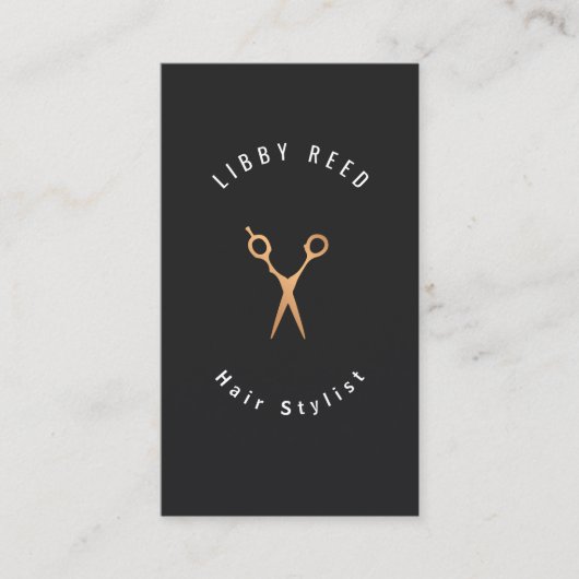 Haar Stylist Gold Scissors Simple Modern Black Visitekaartje (Voorkant)