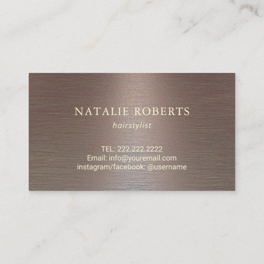 Haar Stylist Gold Script Modern Copper Salon Visitekaartje (Achterkant)