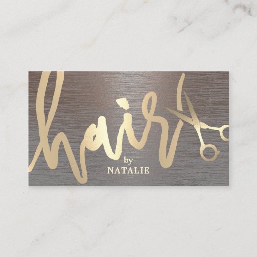 Haar Stylist Gold Script Modern Copper Salon Visitekaartje (Voorkant)