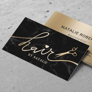 Haar Stylist Gold Script Salon Zwart Marmer Visitekaartje