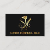 Haar Stylist Gold Script Scissors Comb Dryer Visitekaartje (Voorkant)