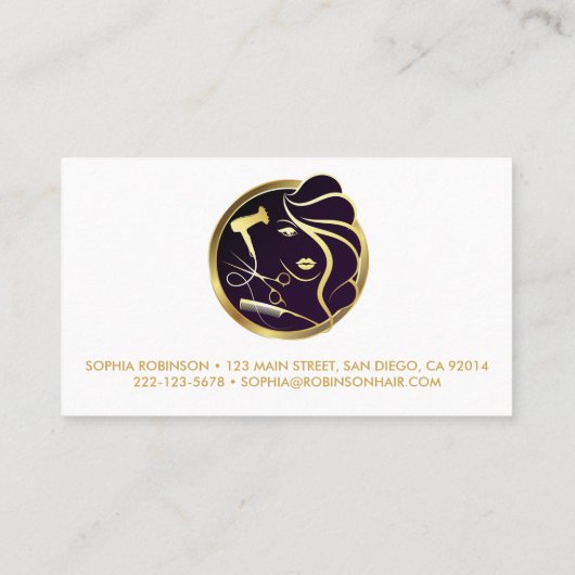 Haar Stylist Gold Script Scissors Comb Dryer Visitekaartje (Achterkant)