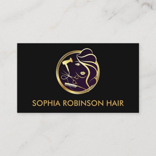 Haar Stylist Gold Script Scissors Comb Dryer Visitekaartje (Voorkant)