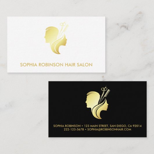 Haar Stylist Gold Script Scissors Unisex Custom Visitekaartje (Voorkant / Achterkant)
