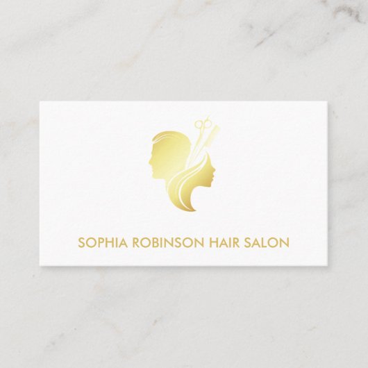 Haar Stylist Gold Script Scissors Unisex Custom Visitekaartje (Voorkant)