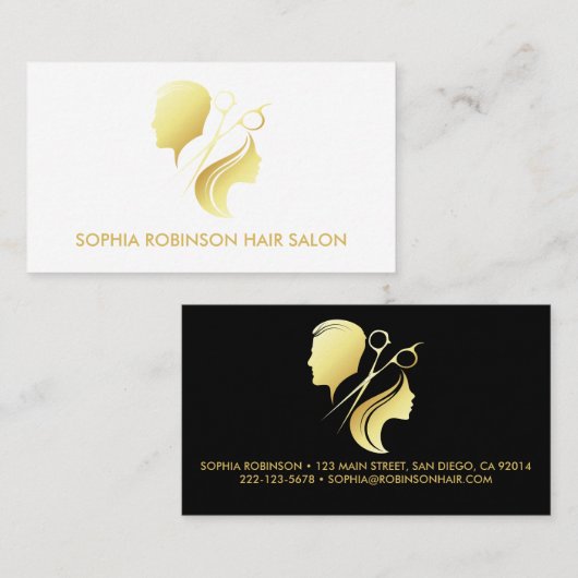 Haar Stylist Gold Script Scissors Unisex Custom Visitekaartje (Voorkant / Achterkant)