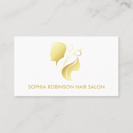 Haar Stylist Gold Script Scissors Unisex Custom Visitekaartje (Voorkant)