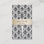 Haar Stylist Goud Gestreept Zwart Damask Afspraak Afsprakenkaartje (Voorkant)