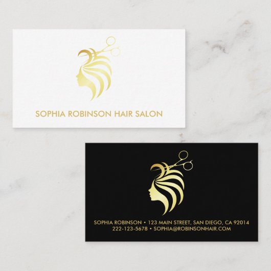 Haar Stylist Goud Script Schaar Aangepast Visitekaartje (Voorkant / Achterkant)