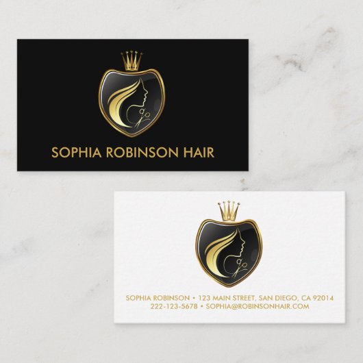 Haar Stylist Goud Script Schaar Kroon Visitekaartje (Voorkant / Achterkant)