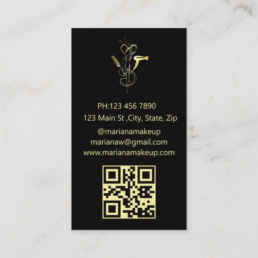 haar stylist goud stijlvolle Schaar qr code zwart Visitekaartje (Achterkant)