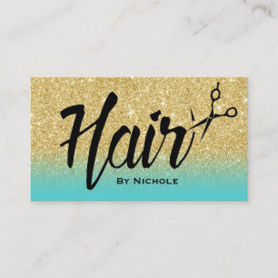 Haar Stylist Goud & Turquoise Glitter Afspraak Afsprakenkaartje
