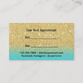 Haar Stylist Goud & Turquoise Glitter Afspraak Afsprakenkaartje (Achterkant)