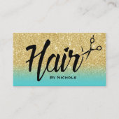 Haar Stylist Goud & Turquoise Glitter Afspraak Afsprakenkaartje (Voorkant)