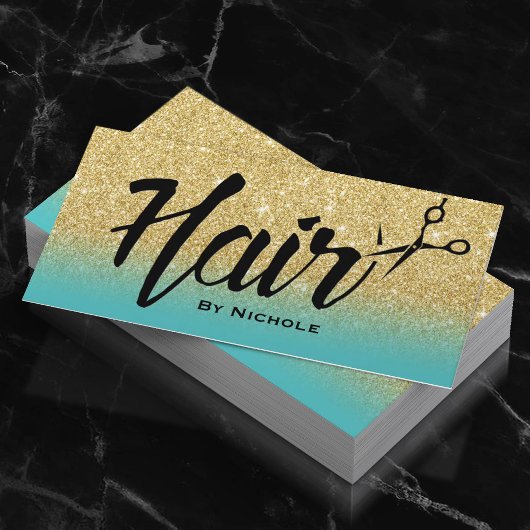 Haar Stylist Goud & Turquoise Glitter Afspraak Afsprakenkaartje