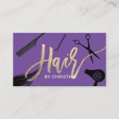 Haar Stylist Goud Typografie Beauty Salon Paarse Visitekaartje (Voorkant)