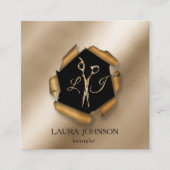 Haar Stylist Gouden Glitter Schaar Vierkante Visitekaartje (Voorkant)