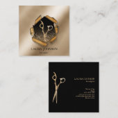 Haar Stylist Gouden Glitter Schaar Vierkante Visitekaartje (Voorkant / Achterkant)