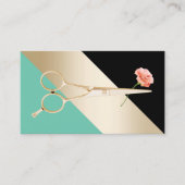 Haar Stylist Gouden Schaar & Bloem Moderne Strepen Visitekaartje (Voorkant)