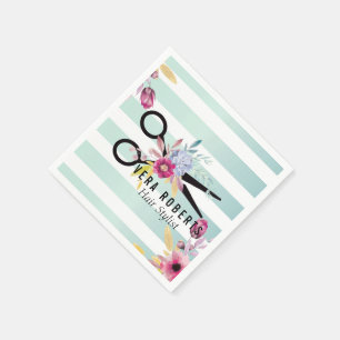 Haar Stylist Gouden Schaar Bloemen Gestreept Servet