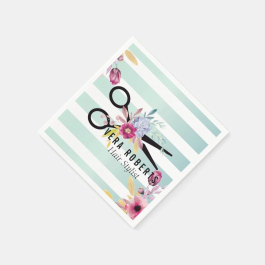 Haar Stylist Gouden Schaar Bloemen Gestreept Servet (Hoek)