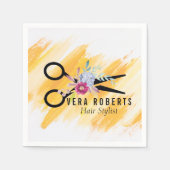 Haar Stylist Gouden Schaar Bloemen Servet (Voorkant)