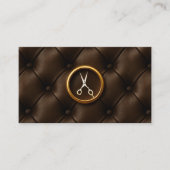Haar Stylist Gouden Schaar Classy Lederen Textuur Visitekaartje (Voorkant)