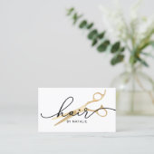 Haar Stylist Gouden Schaar Elegant Script Salon Visitekaartje (Staand voorkant)