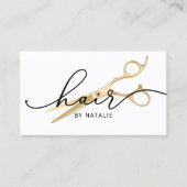 Haar Stylist Gouden Schaar Elegant Script Salon Visitekaartje (Voorkant)