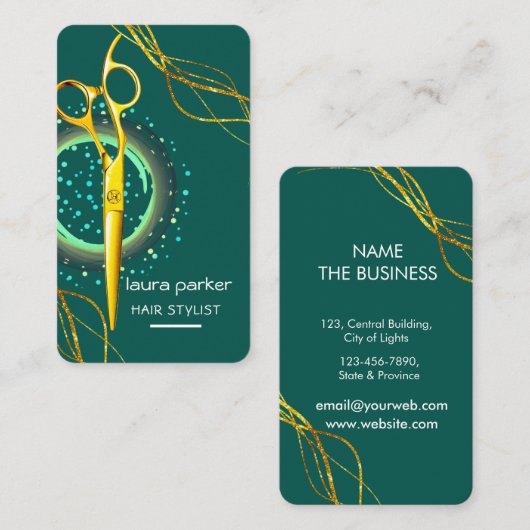 Haar Stylist Gouden Schaar Groene Salon Spa Visitekaartje (Voorkant / Achterkant)