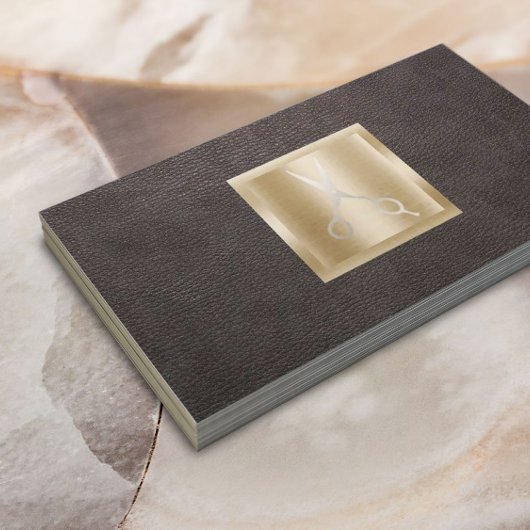 Haar Stylist Gouden Schaar Logo Classy Leather Visitekaartje