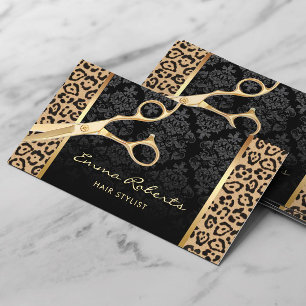 Haar Stylist Gouden Schaar Modern Leopard Salon Visitekaartje