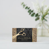 Haar Stylist Gouden Schaar Modern Leopard Salon Visitekaartje (Staand voorkant)