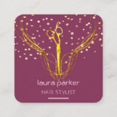 Haar Stylist Gouden Schaar Roze Elegant Salon Vierkante Visitekaartje (Voorkant)