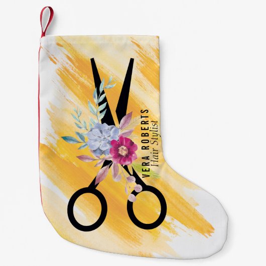 Haar Stylist Gouden Schaar & Schoonheidssalon Kers Kleine Kerstsok (Voorkant)