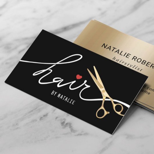 Haar Stylist Gouden Schaar Schoonheidssalon Zwart  Visitekaartje
