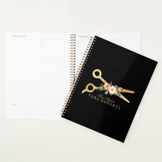 Haar Stylist Gouden Schaar Zwart Damast Luxe Planner (Display)
