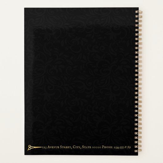 Haar Stylist Gouden Schaar Zwart Damast Luxe Planner (Achterkant)