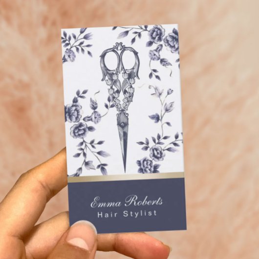 Haar Stylist Haarsalon  Blauw Bloemen Visitekaartje