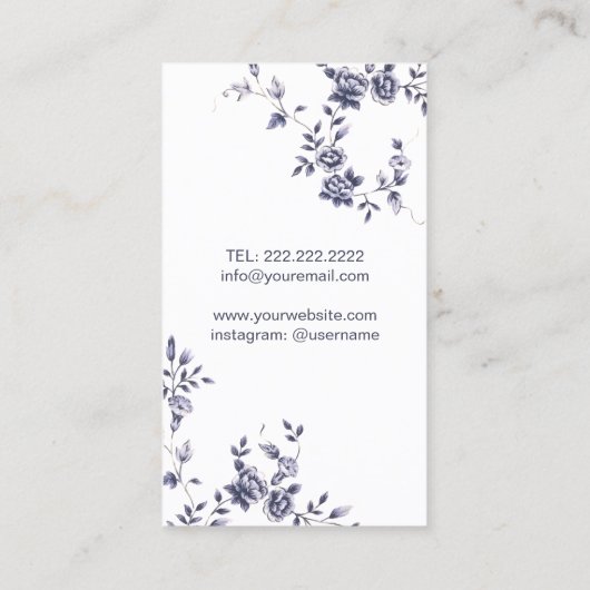 Haar Stylist Haarsalon Blauw Bloemen Visitekaartje (Achterkant)