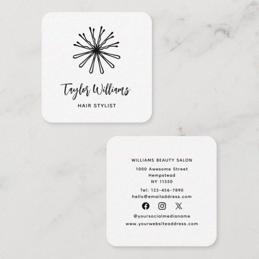 Haar Stylist Haarstylist Kapsalon Bobby Pins Vierkante Visitekaartje (Voorkant / Achterkant)