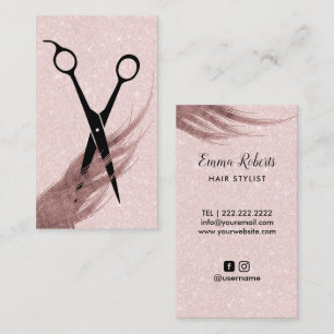 Haar Stylist Hair & Scissor Elegant Blush Pink Visitekaartje