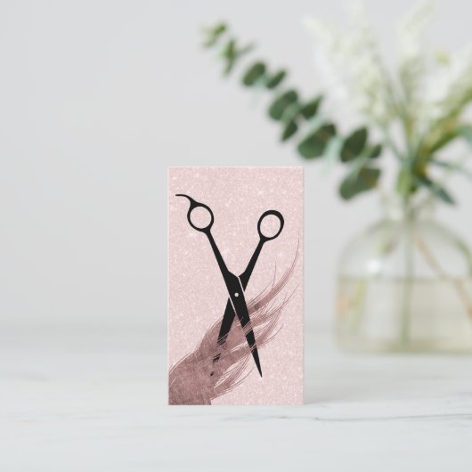 Haar Stylist Hair & Scissor Elegant Blush Pink Visitekaartje (Staand voorkant)