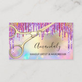 Haar Stylist Hairdresser Gold Scissors Holographic Visitekaartje (Voorkant)