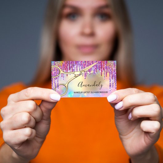 Haar Stylist Hairdresser Gold Scissors Holographic Visitekaartje