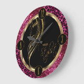 Haar Stylist Hot Pink Glitter and Leopard Print Grote Klok (Hoek)