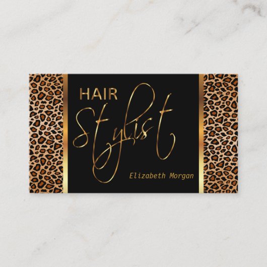 Haar Stylist in een Golden Brown Leopard print Visitekaartje (Voorkant)