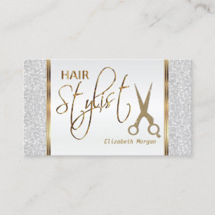 Haar Stylist in een Witte Glitter en Gold Visitekaartje